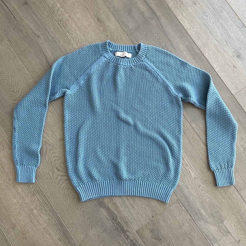 EUC - LOFT Stitchy Sweater 100% Cotton Poolside Blue Women’s Size SMALL - Picture 2 of 6